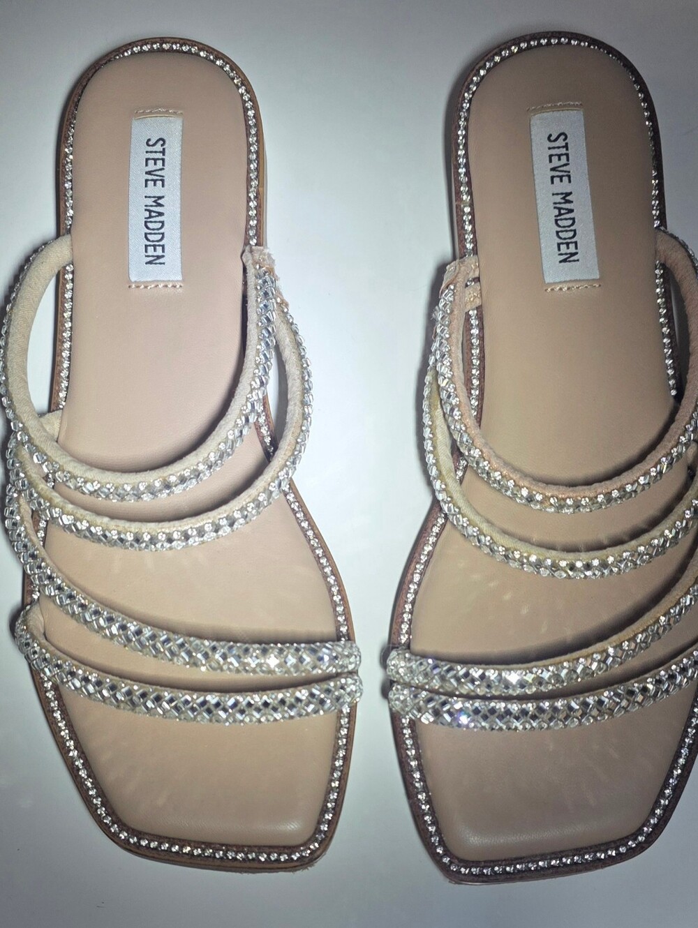 Steve Madden Nude Crystal-Strap Slide Sandals
